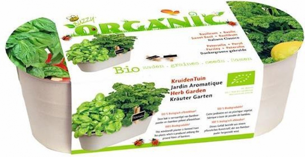 Istutuskomplekt bambusest aknalauale Buzzy Organi basiilik ja petersell
