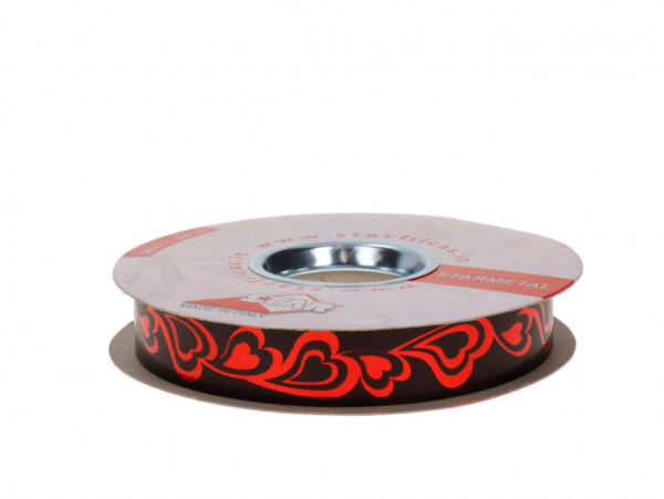 Kinkepael Cindy 19mm x 50m must punane südamed metallik