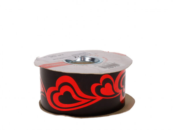 Kinkepael Cindy must-punane südamed 50mm x 50m metallik