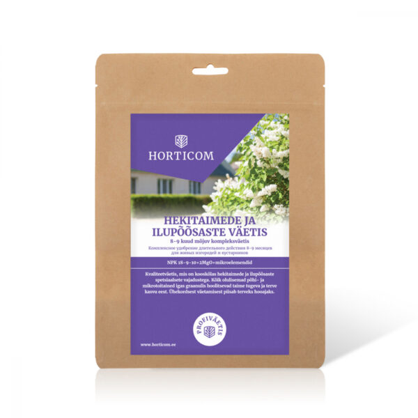 Hekitaimede ja ilupõõsaste pikatoimeline väetis (8-9kuud) Horticom 1kg