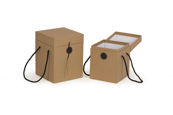 Kinkekarp Kraft Lock 13,5x13,5x17,5cm + 15,5x15,5x20cm naturaalne nööbi ja sangadega 2tk/kmpl